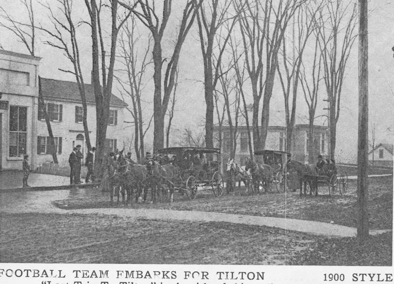 New Hampton Football team prepares for the Powder Keg game against Tilton School, circa 1900.