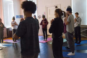 Self Esteem comes from within. These students spend time centering during a yoga session.