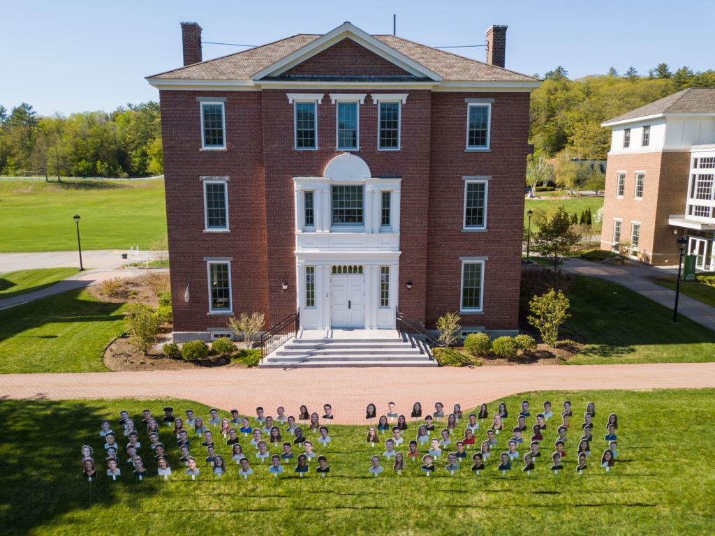 The 199th Commencement was held virtually this year, but usually takes place here on the lawn in front of Meservey Hall.