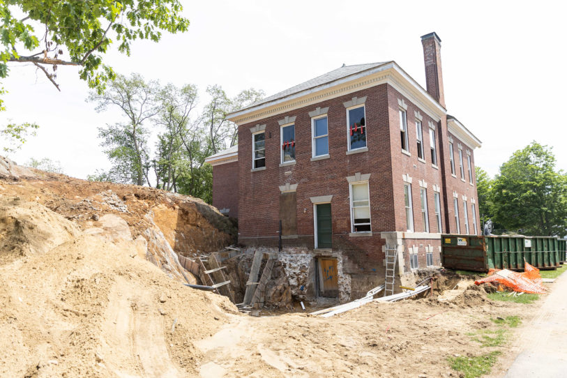 Exterior renovation construction of academic building