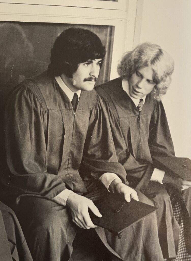 DeStefano, left, on New Hampton School's graduation day in 1973.